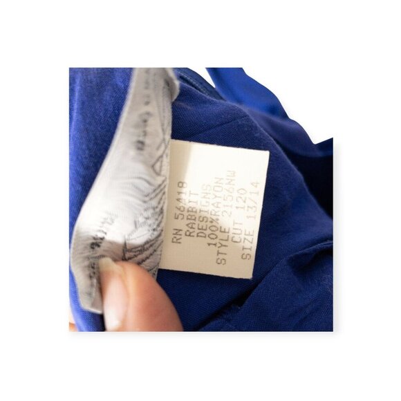 Vintage Rabbit JR Blue Dress With Square Neckline 90's Fashion - Picture 9 of 10